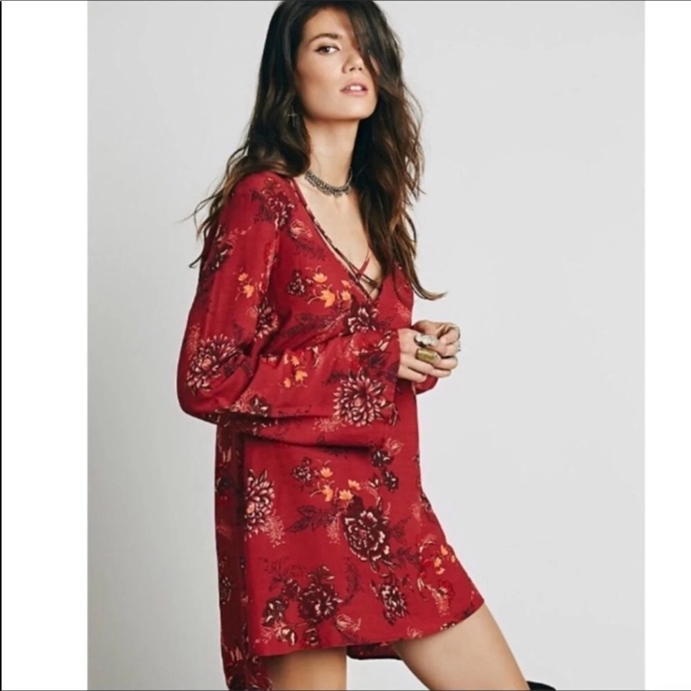 🔥 Free People red rouge oversized mini dress